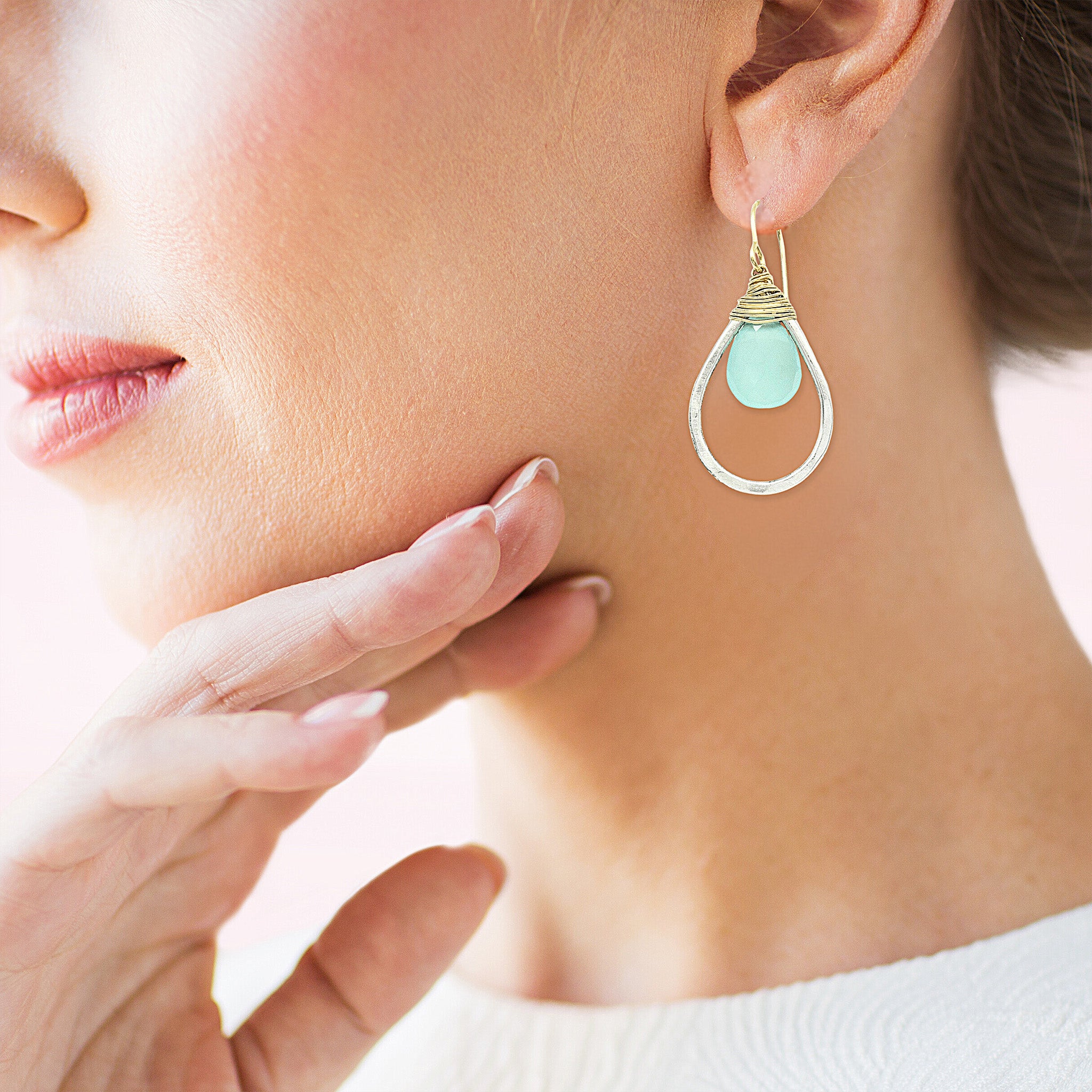 Aqua Chalcedony Teardrop Earring