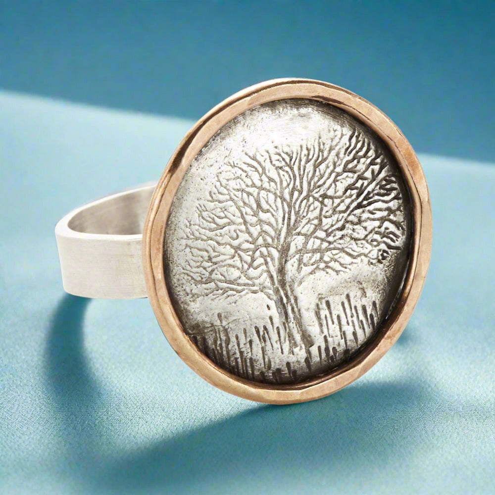 Framed Sterling Silver Oak Tree Ring - Rings by J+I Jewelry 8.5