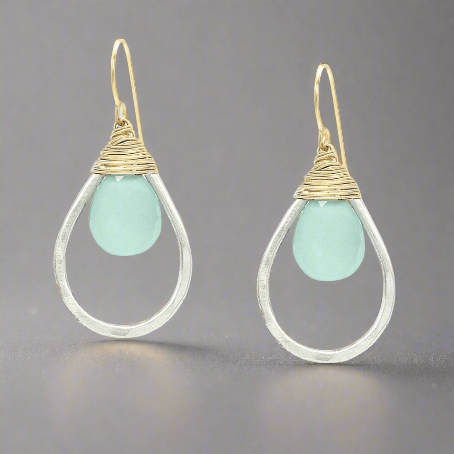 Aqua Chalcedony Teardrop Earring - Earrings