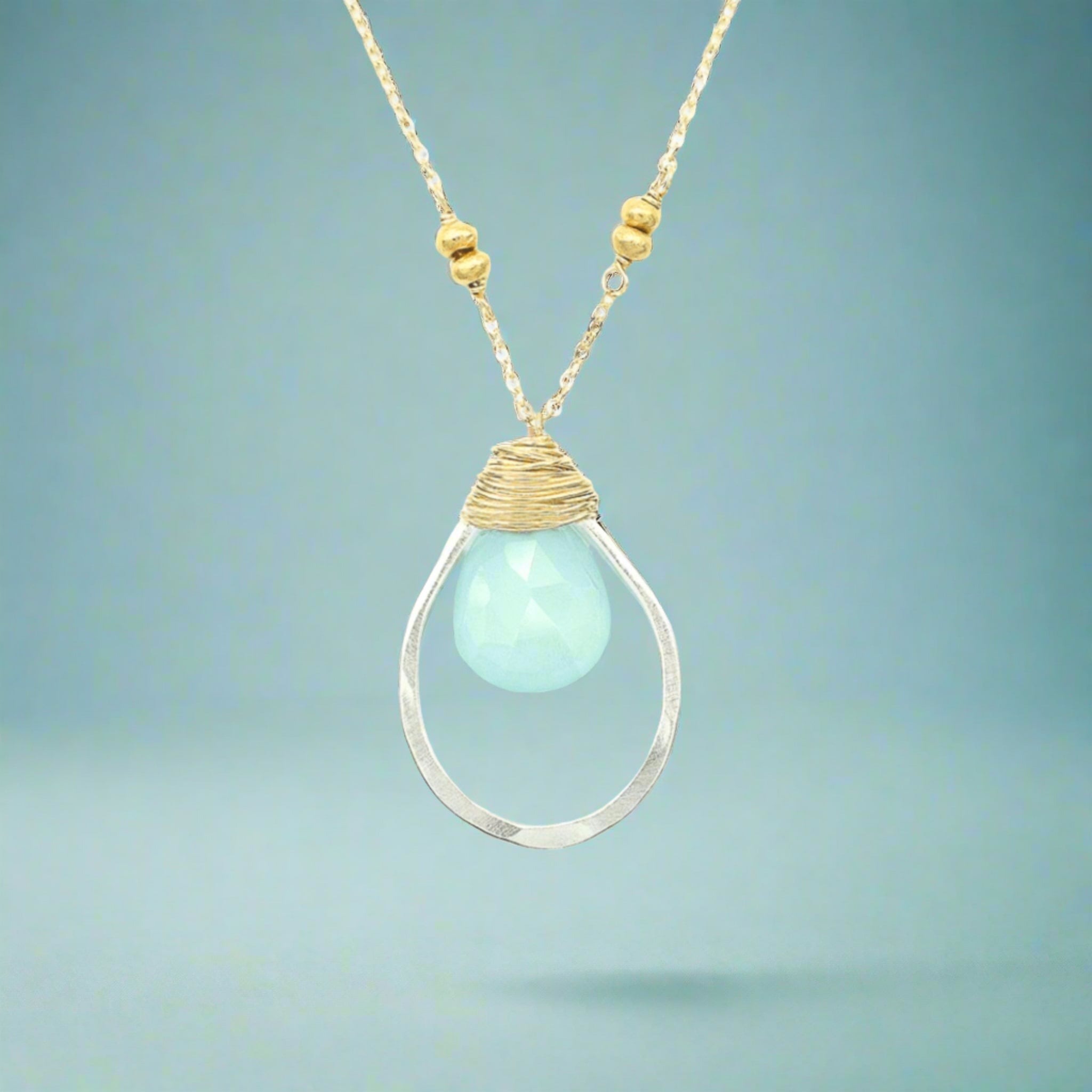 Aqua Chalcedony Teardrop Necklace - Necklaces