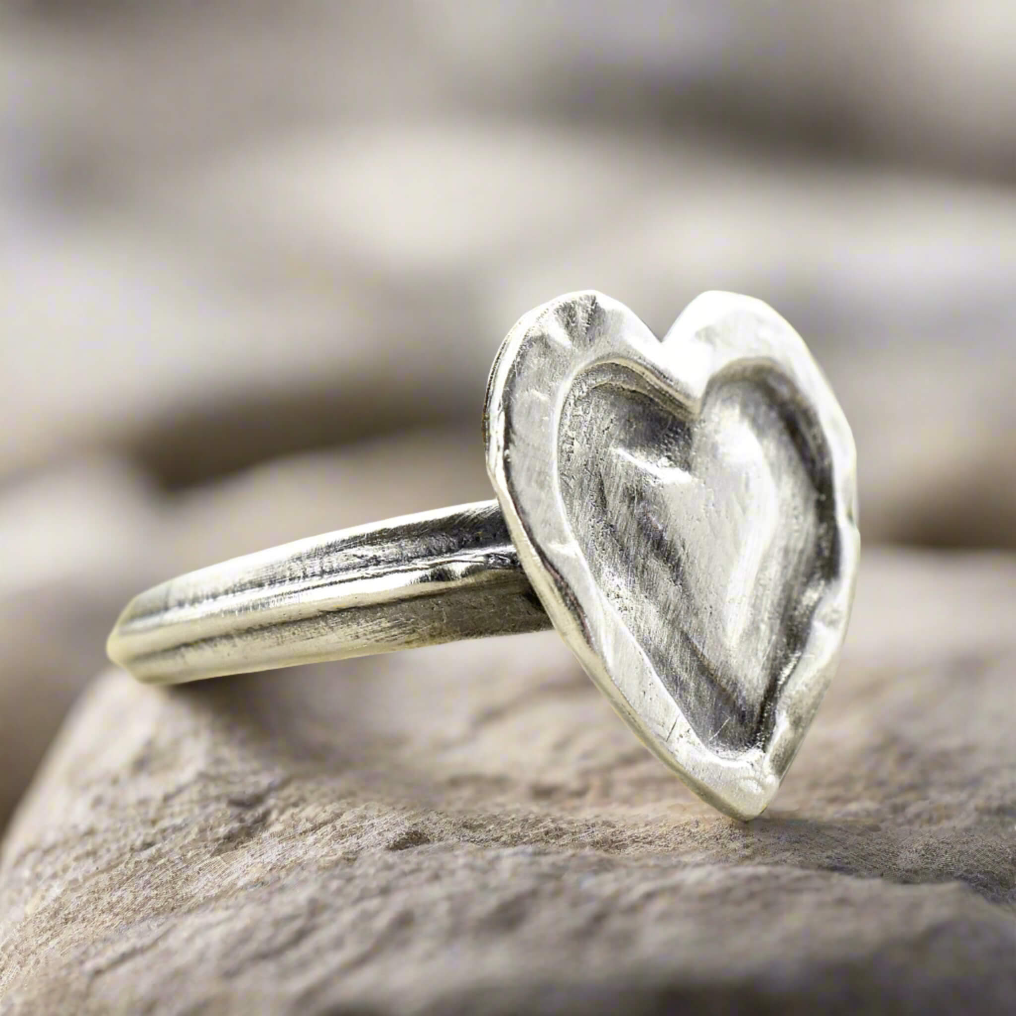 Carved Heart Of Silver Ring