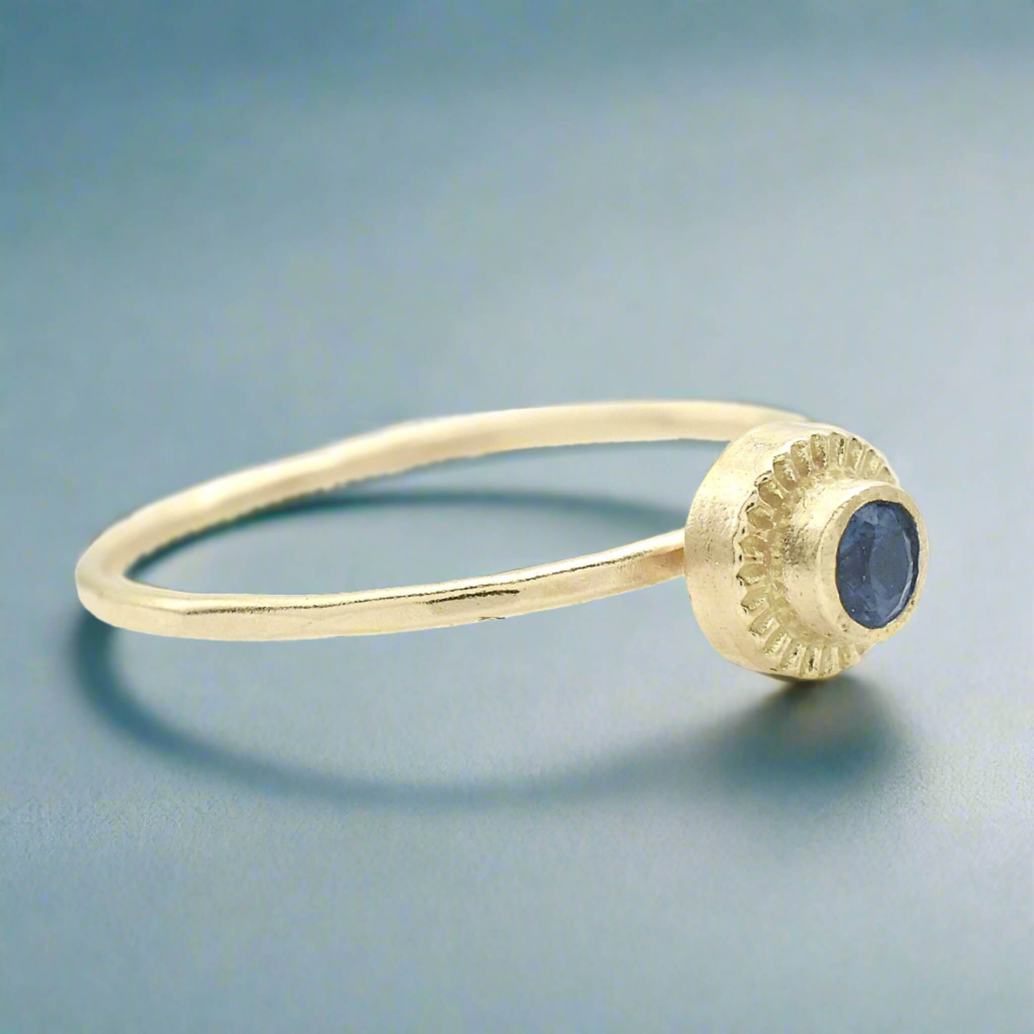 Corrugated Gold Sapphire Ring - Rings