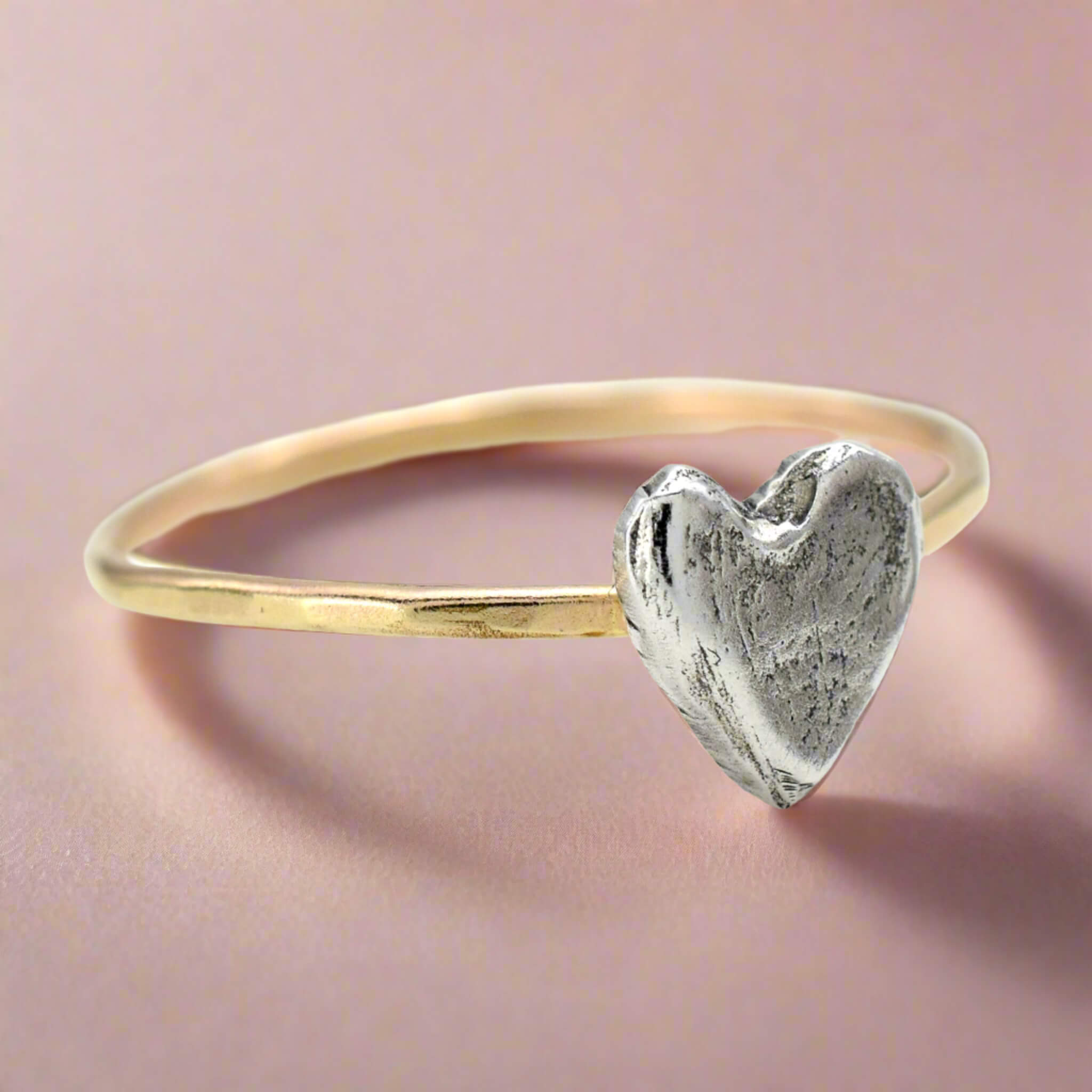 Dainty Silver + Gold Heart Ring