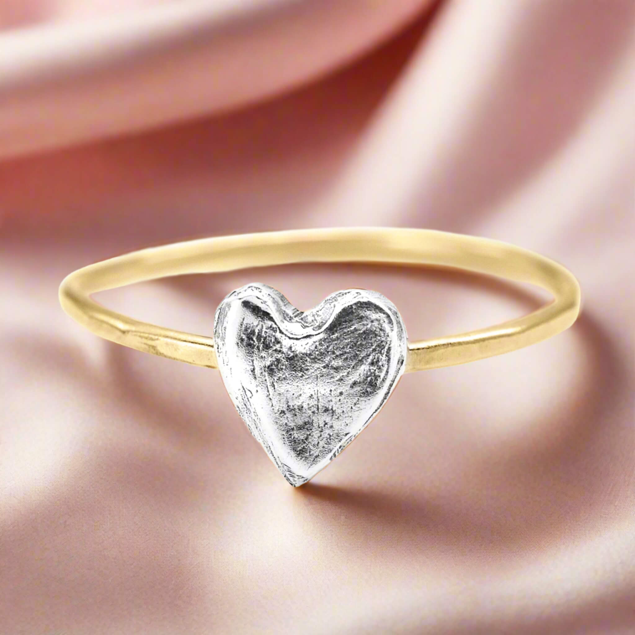 Dainty Silver + Gold Heart Ring