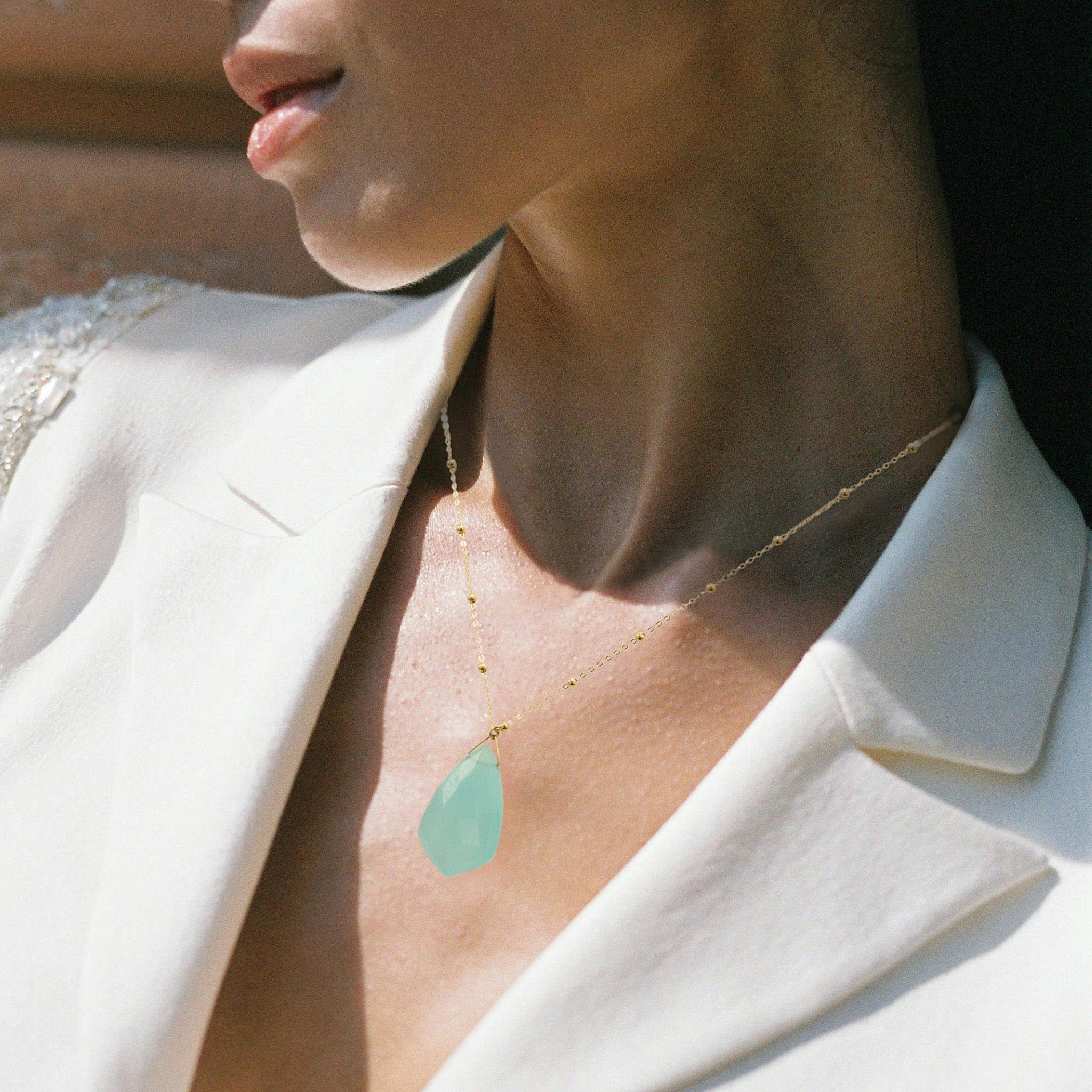 Faceted Chalcedony Arrowpoint Pendant - Necklaces