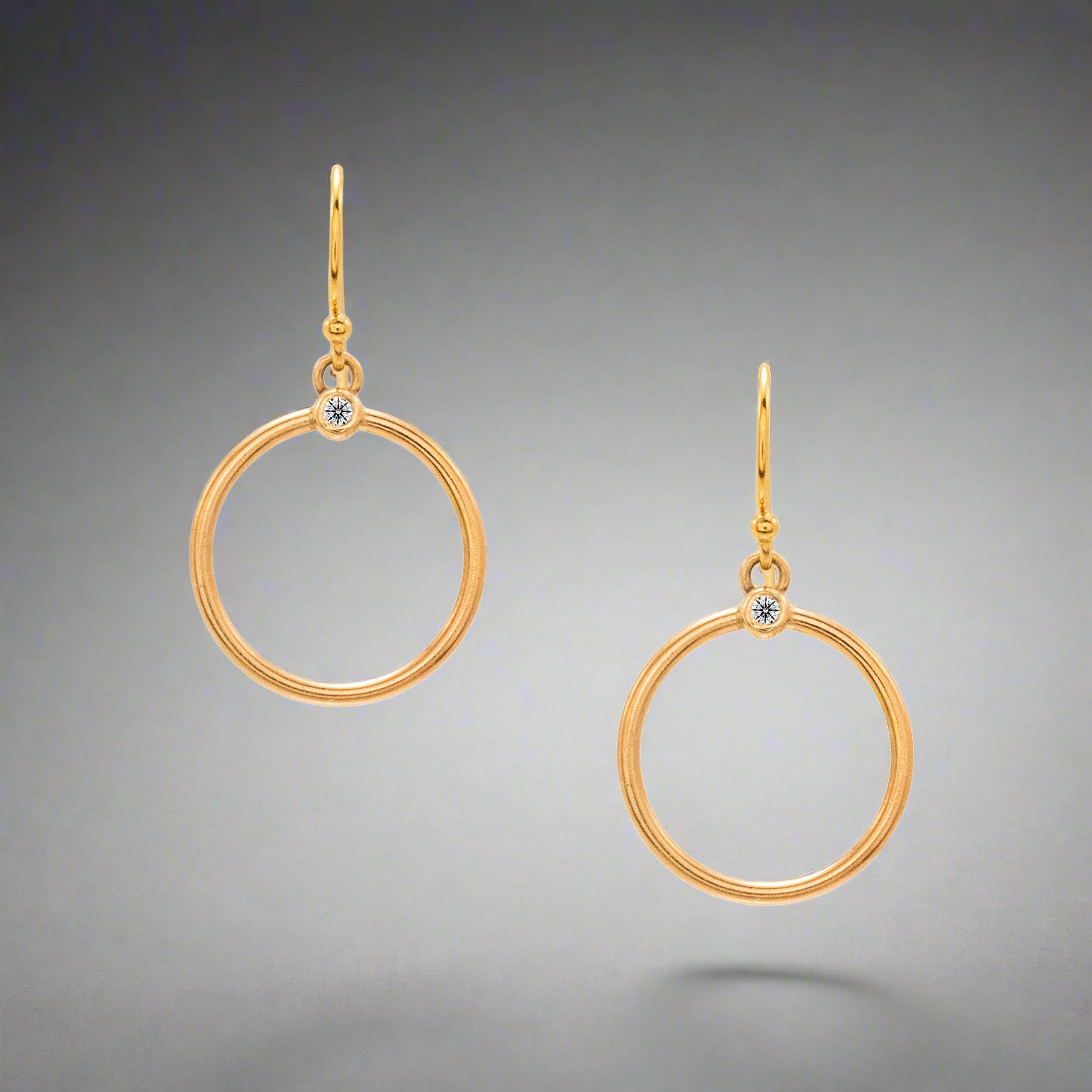 Gold Diamond Circle Earrings - Earrings