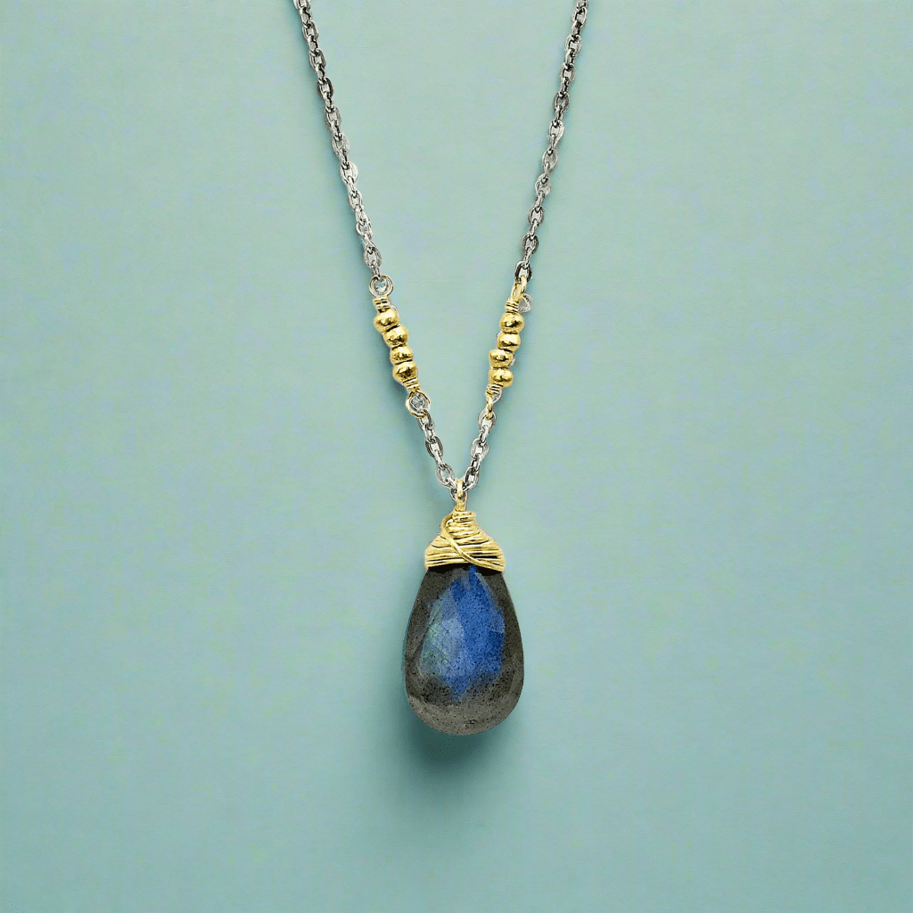 Golden Whispers Labradorite Pear Necklace - Necklaces