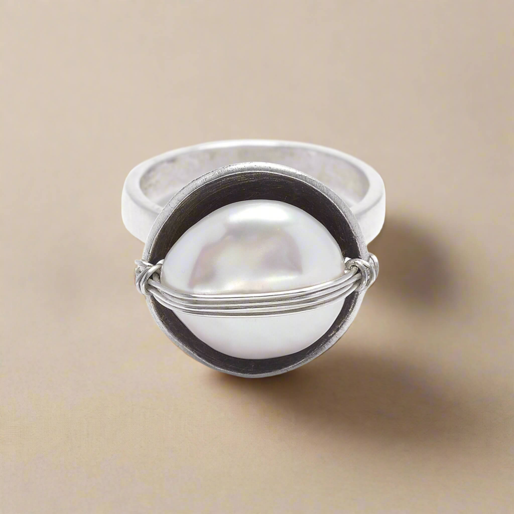 Sterling Cupped Pearl Ring