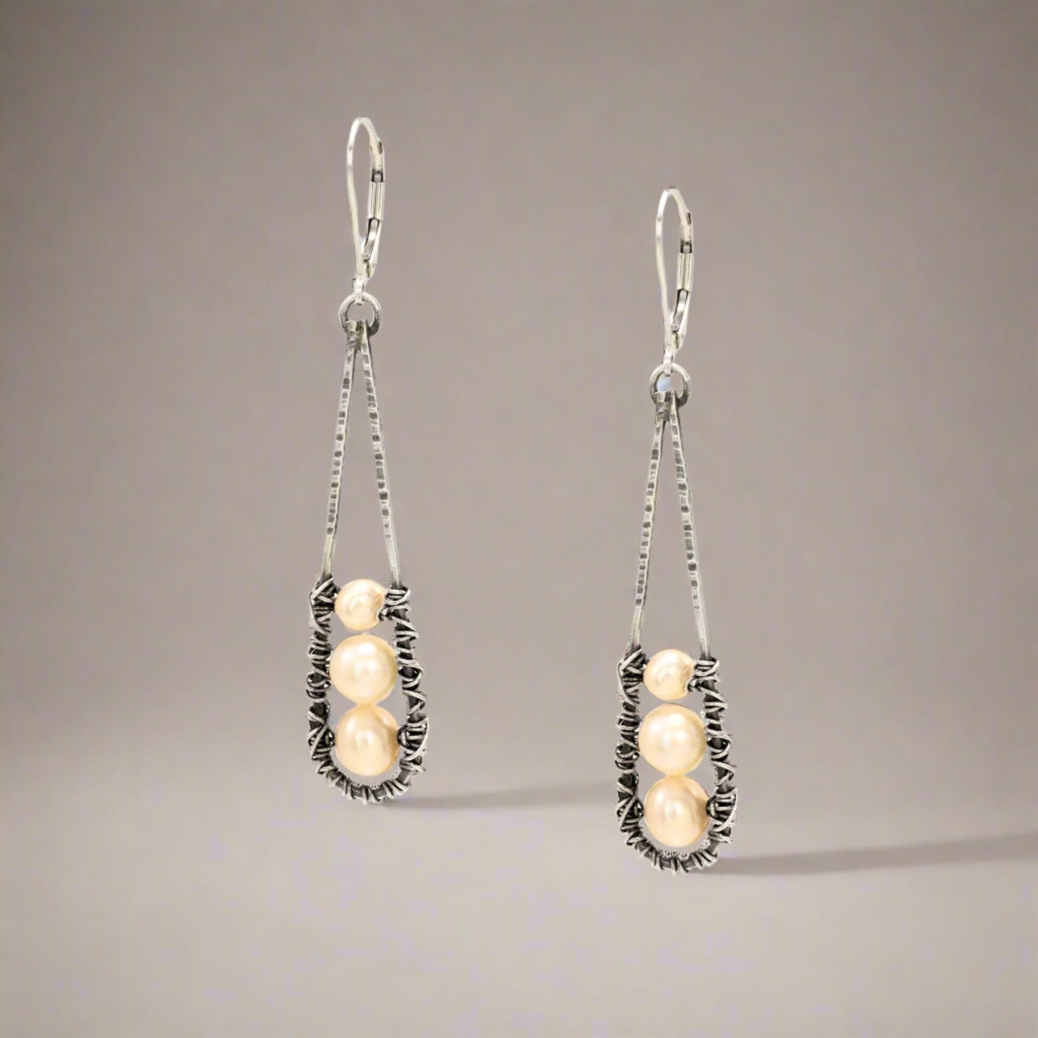 Sterling Wrapped Pearl Teardrop Earring - Earrings