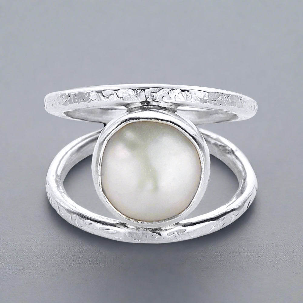 Textured Sterling White Pearl Ring